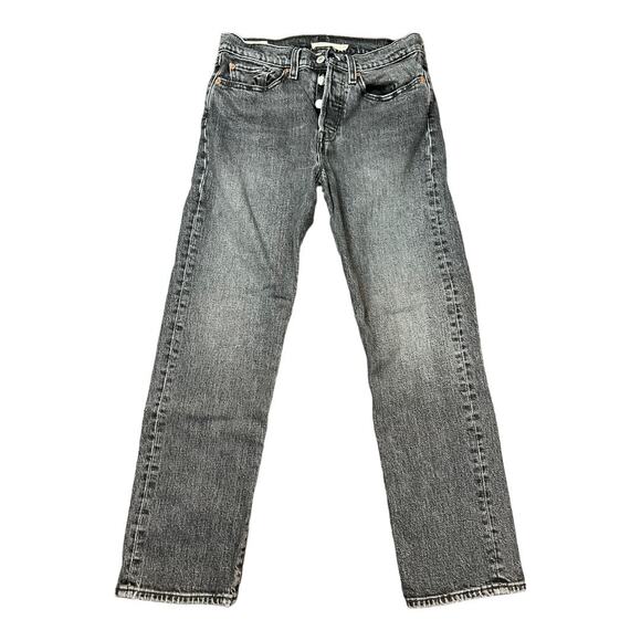 Levi's Premium Wedgie Straight Jeans Button Fly 27 Black Denim crop ankle - Picture 1 of 6